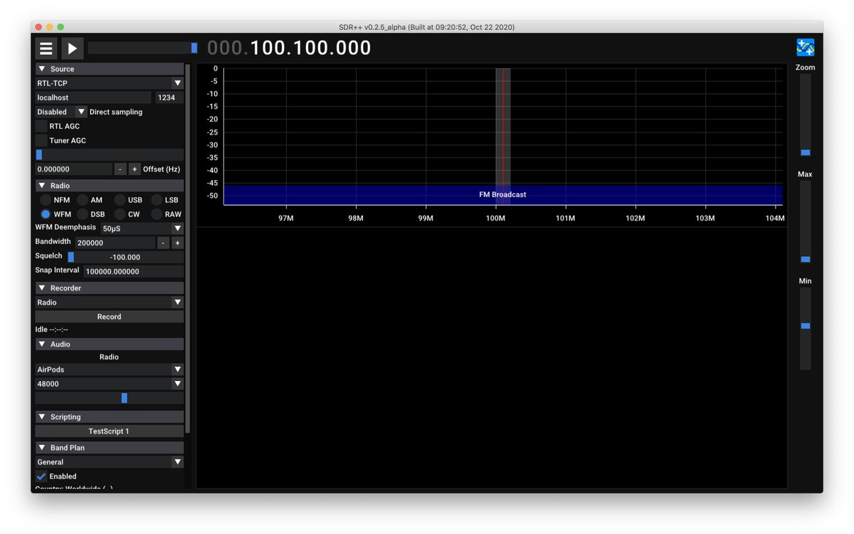 csujun's tweet image. SDR++ runs on OS X now. UI is so consistent because of ImGUI. You cannot really tell it is running on OS X &amp;amp; MacBook.
