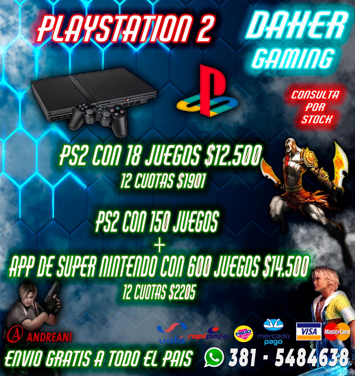 DaherGaming's tweet photo. ➥ WhatsApp: +54 381-5484638⁣⁣
➥ Todas las formas de pago!⁣
➥ Envío gratis (Andreani)
➥ Sin recargo en Tarjeta de Débito (VISA o MASTERCARD) - Saldo de Mercado Pago - Saldo UALA
#argentina #juegos #ventaonline #venta #tucuman #shoponline #arcade #consolaarcade #BuenosAires https://t.co/KO060U5nNq
