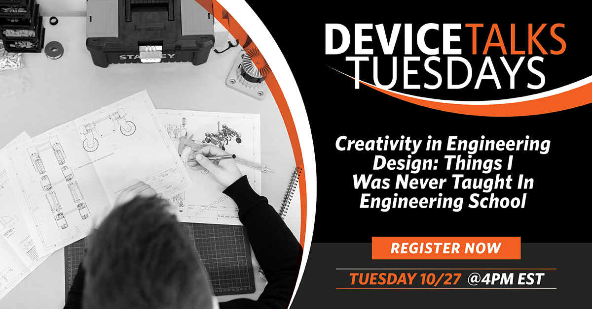 DeviceTalks's tweet photo. Next #DeviceTalksTuesday, a panel of engineering design experts from @SunriseLabsInc & @bostonsci will teach attendees how to build creative teams, which tools bring creativity into a work environment & how #COVID19 has changed many of the rules. Register https://t.co/r4jDwIym7Z https://t.co/KtHv7sMlNU