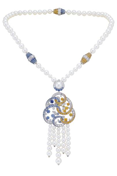 From Wong, I believe yellow and blue sapphires with pearls. I love Asian clouds.