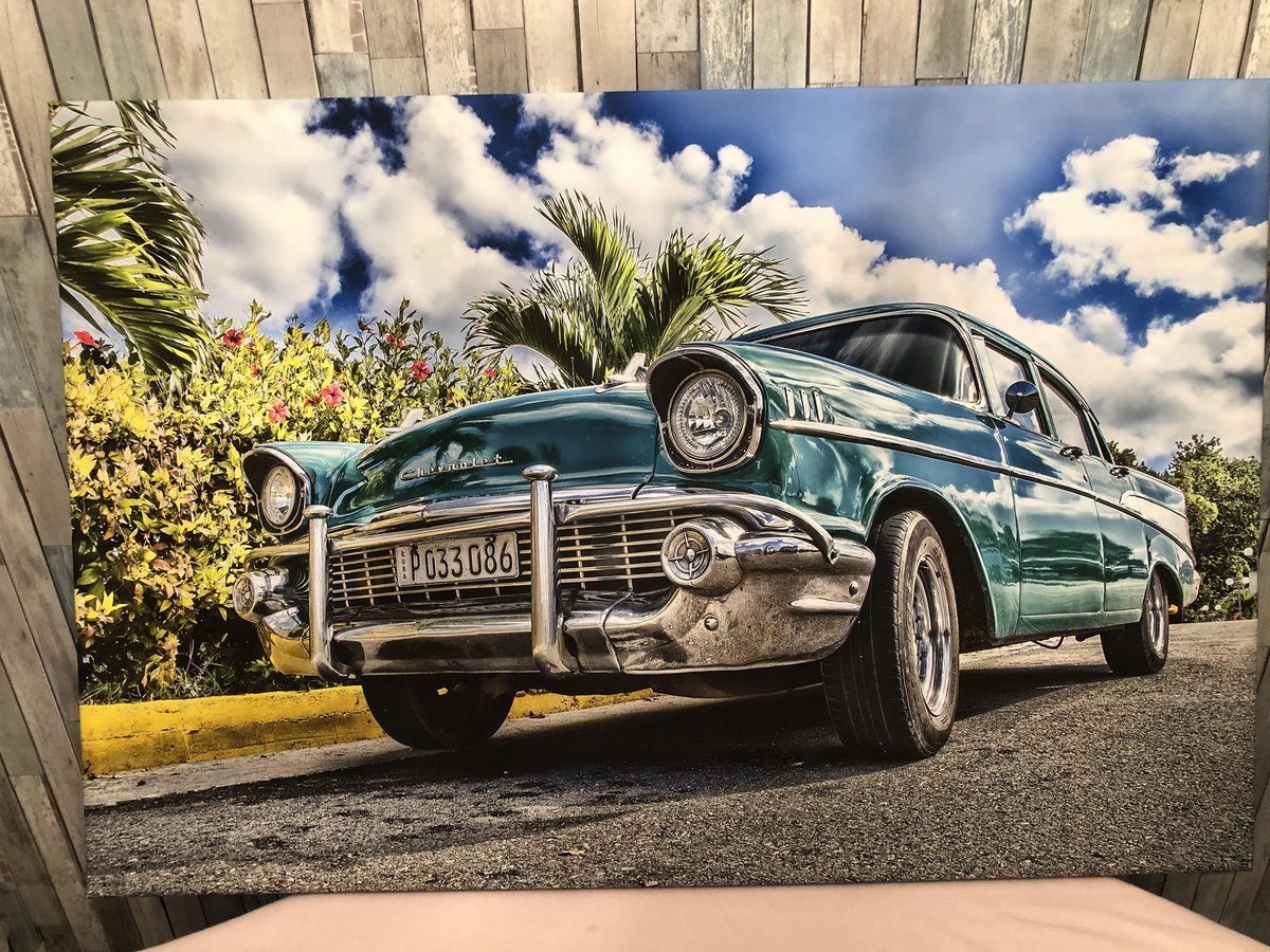 Here's another print we produce. It's a #1957Chevy with a #Cuban plate. It's on hand stretched canvass and is 24x36. It sells for $100. https://t.co/tftLorufgA