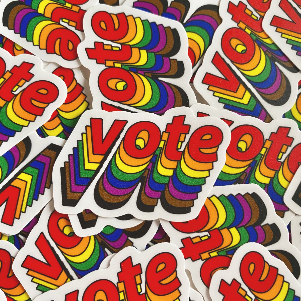 I recently created stickers of different pronouns for people to wear and share. And I included a vote sticker in this batch too! Both issues are different but very important to me year round - especially in such an important time for the LGBTQ community. 