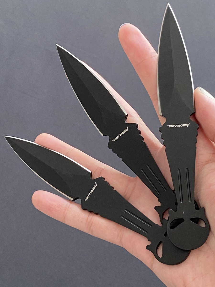 I call these my ‘Deadly Kisses’. Stainless steel double bladed throwing knives. Perfectly balanced and lightweight enough to carry attached to a belt, a harness, or strapped to my thigh. Perfect for when you need to put someone down from a distance.
