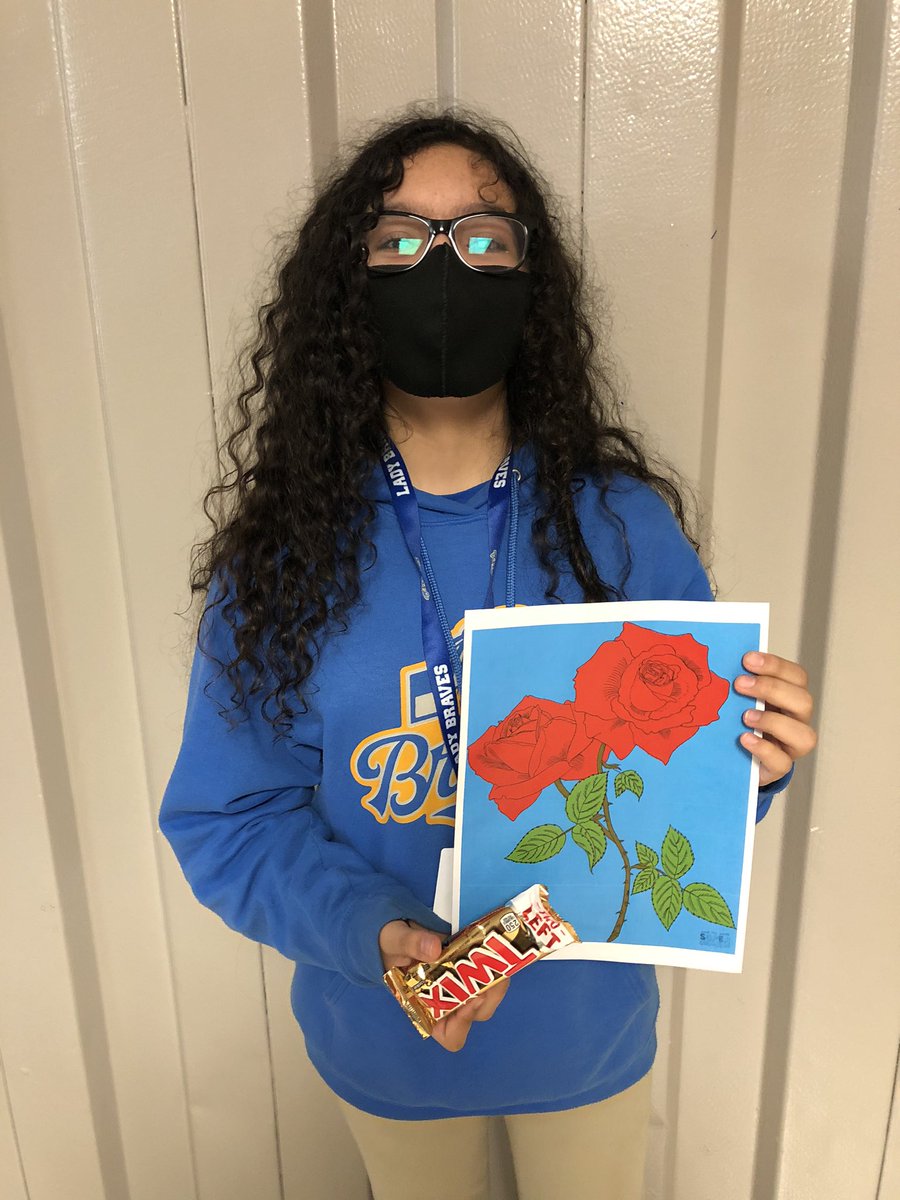 Our September Mindfulness challenge winners Paola and Mrs. Falcone with their winning drawings/colorings and their sweet treat!! #mindfulness #counselorchallenge #september #braves