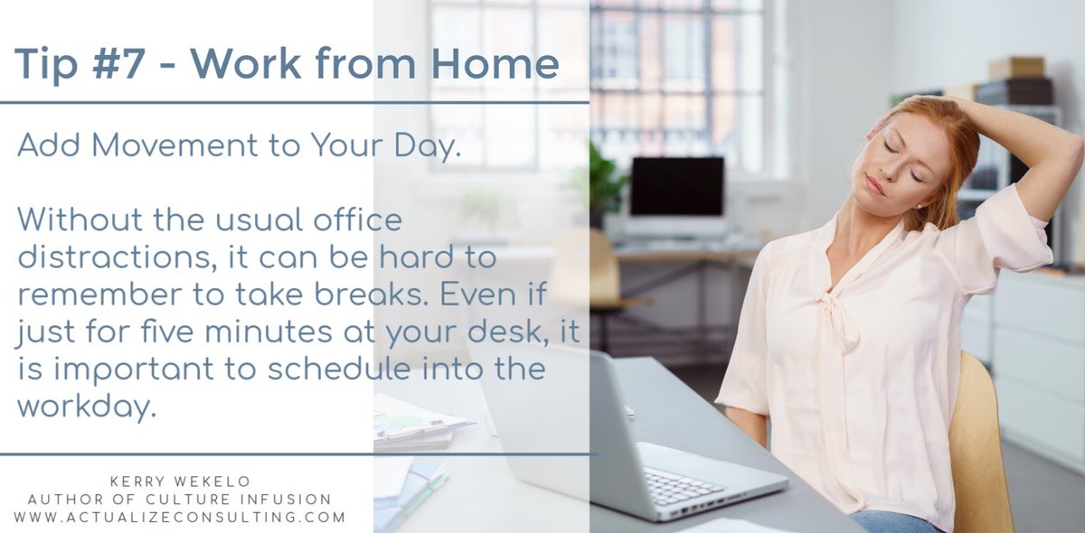 Work From Home Tip: Add movement into your day. Even if just for five minutes at your desk, it is important to schedule into the workday. #movement #wellness https://t.co/wMPuiZRE3a