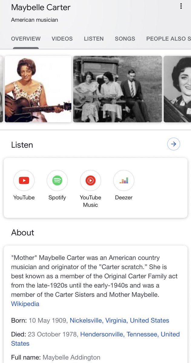 Plus how does Maybelle not get anymore recognition? She’s absolutely the first predominant woman in popular music. It’s just so strange. I’ve never seen a main genre that’s so hated. Music geeks give fas/cists in black metal more respect than hillbilly’s. These are “leftists” too