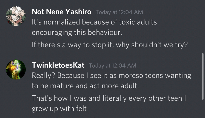 Staff member Kat stating that any minor should be normalized for the behaviors of NSFW topics. (Also adding a confirmation of her being staff)