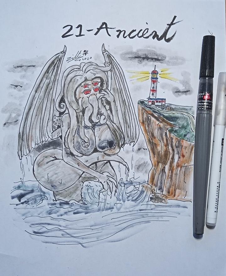 Day 21: Ancient #pumpkinktober
Why not? An ancient god(dess) with an unpronounceable "ara-ara" XD well we all love(craft) Cthulhu 💚
#drawing #dibujos #draw #sketchings #sketch #inking #ink #art #arte #horrorart #ancientgods #lovecraft #cthulhu
💙 RT & IG
https://t.co/j2GPJ8o4Zk https://t.co/W2k5rp1K91
