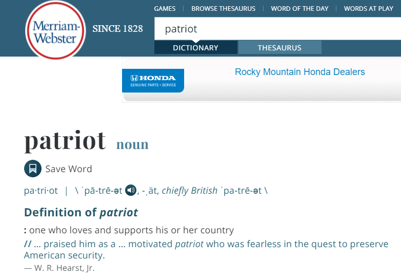 The “Patriot Muster” was marketed to everyday citizens as an opportunity for patriots to stand up and express their love for America.The word “patriot” has no political connotation - it simply means (according to Merriam Webster): someone who loves and supports their country