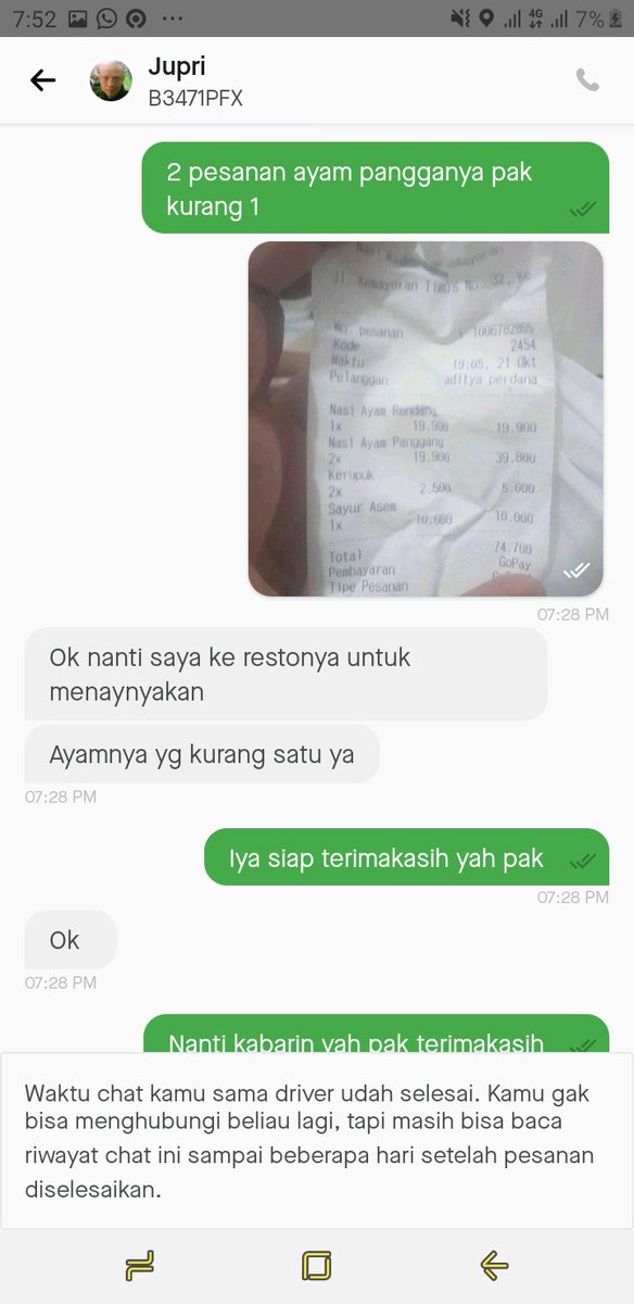 Kemarin saya pesan gojek dengan 3 menu makan 2 sudah sesuai satunya tidak saya terima. Sampai mengadukan ke instagram dll tp blm ada respon jg sudah hubungi driver jg katanya mau di cek lg tp tdk ada kabar lagi dari toko dan drivernya. Huft kecewa sih.<a href="/gojekindonesia/">Gojek Indonesia</a>
