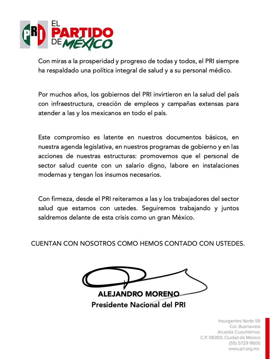 A las y los trabajadores del sector salud de México.