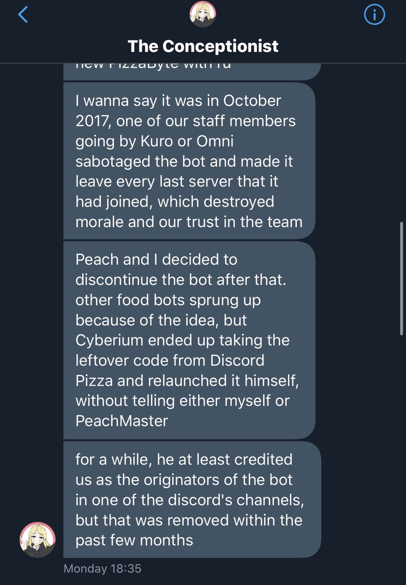 I want to add that the new Pizza Byte creators have admittedly stolen the previous owner's codes (Concept and Peachmaster). Since then they have taken out the credit for them both, and have refused to give them roles and such.