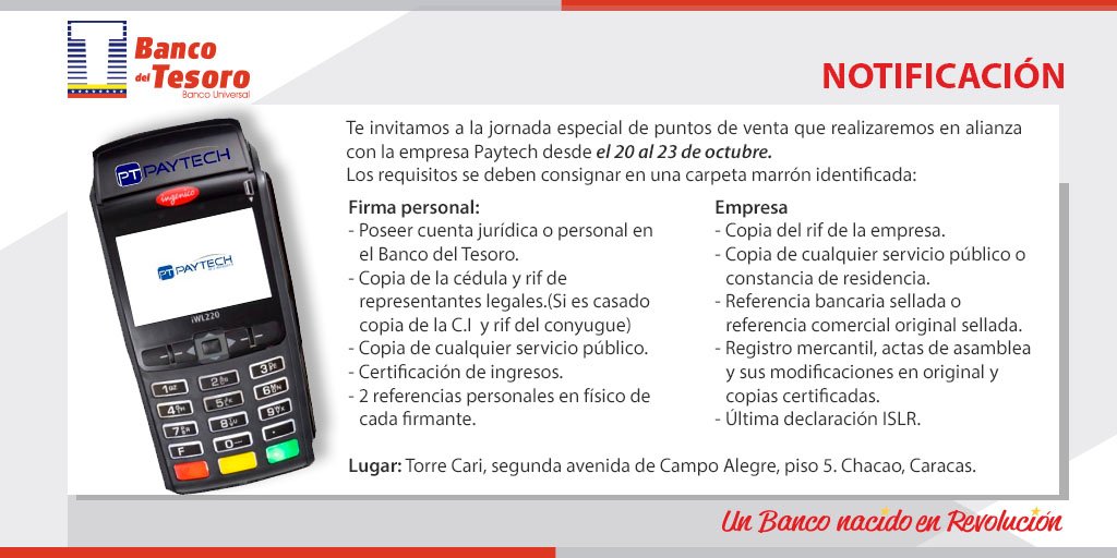 #Atención | En aras de seguir fortaleciendo el acceso a nuestros canales electrónicos, realizaremos  una jornada de puntos de venta en alianza con la empresa Paytech hasta el 23 de octubre.
 
¡Recuerda cumplir con las medidas de bioseguridad! 

@EneidaLayaPsuv