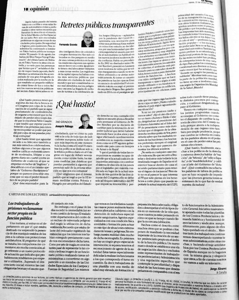 TampmTeixeiro's tweet photo. Nueva carta de nuestro compañero Jorge publicada en @laopinioncoruna 

Reflexión lúcida sobre las #peculiaridades de nuestro trabajo que evidencian la necesidad de un sector y mesa de negociación propias dentro de la AGE 

Gracias Jorge por plasmar tan bien nuestro #ABANDONO https://t.co/qcL4rdyFrM