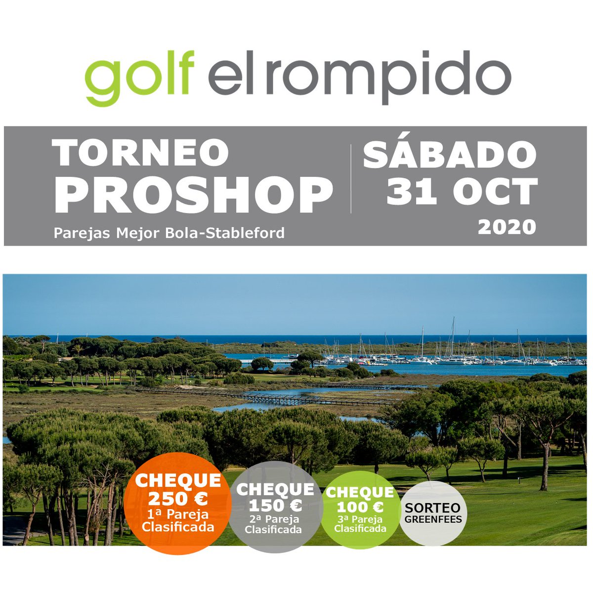 ¡Apunta en el calendario!  🏌️‍♂️🏌️‍♀️🌞
El Sábado, 31 de Octubre, tienes cita en #golfelrompido 

Modalidad: Parejas Mejor Bola Stableford
Cheques regalo a las 3 parejas ganadoras y sorteo de greenfees.

Próximamente os informaremos de la apertura de inscripciones.