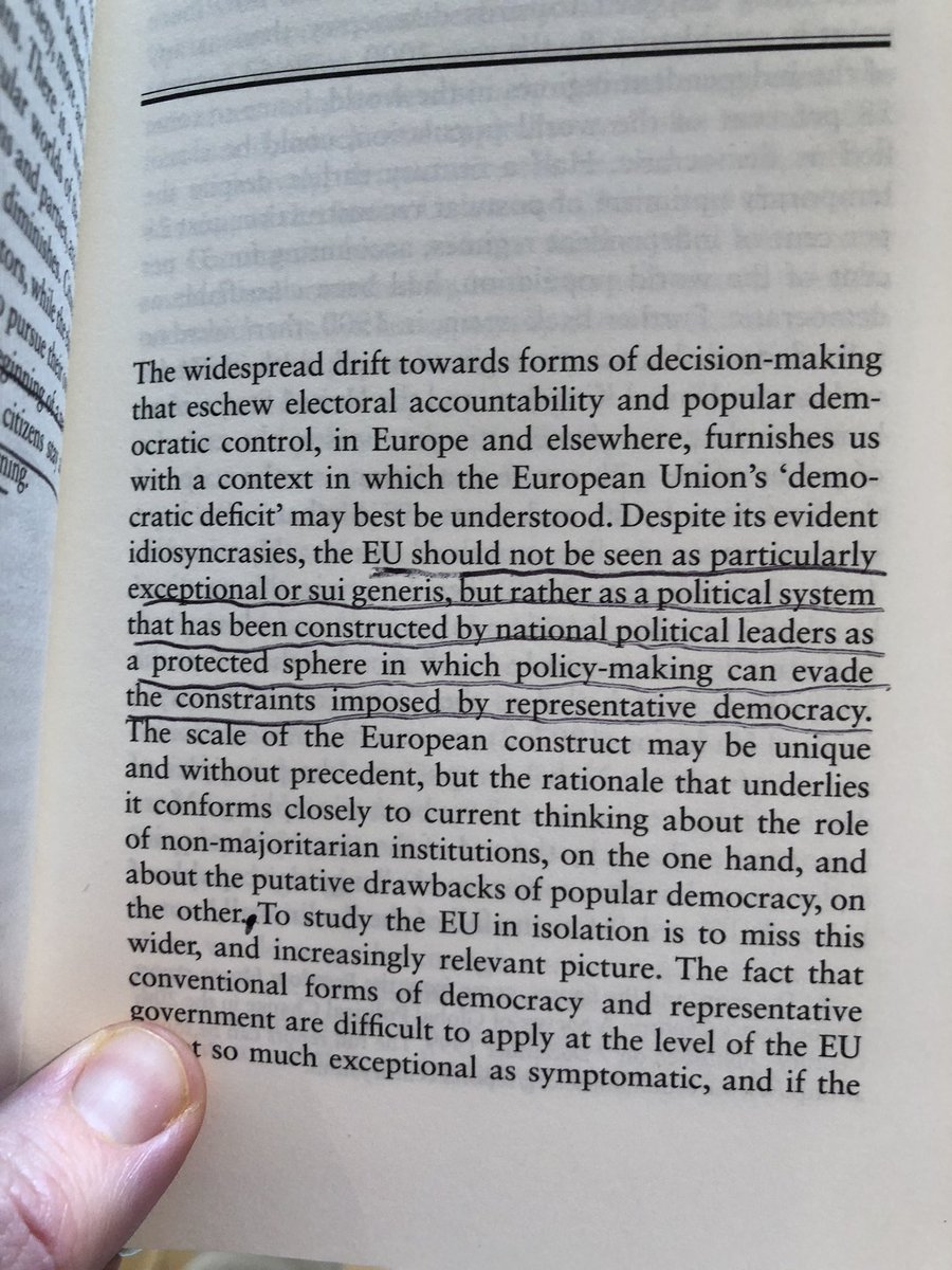 The EU as a “political system constructed by national leaders as a protected sphere in which policy-making can evade the constraints imposed by representative democracy”