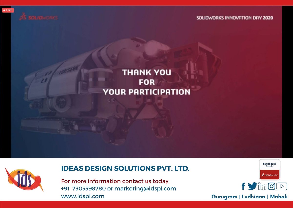 idspl's tweet photo. Thank you for joining us today!
Inquiry: +91 7303398780 / marketing@idspl.com
#Idspl #IdsplTeam #SOLIDWORKSIndia #3DsIndia #SWX2021Launch #InnovationDay #VirtualEvent #SOLIDWORKS2021 #ValueAddedReseller #CAD #3DExperienceWorks #SOLIDWORKS #Design #Product #Mechanical https://t.co/AfSrSkMd8P