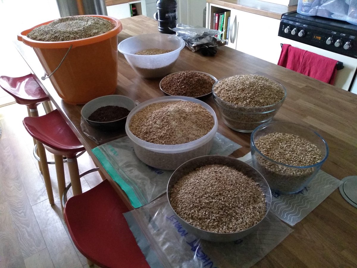 DrTankNStein's tweet photo. Big thanks to @BeerCentralLtd for the kind shout out on the 50th birthday of the @SheffHopcast! I hope you all enjoy the barley wine. For reference, here is a picture of the grain bill that got us upwards of 13% ABV #beer #homebrew #dontdrinktooquick https://t.co/XfmNm7YT2s
