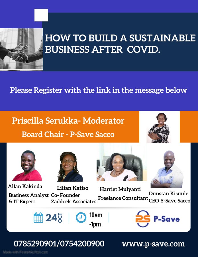 psaveug's tweet photo. Dear Saints,

You are invited for a P-Save Zoom financial training this Saturday.

Oct 24, 2020 10:00 Am

Register in advance for this meeting:

https://t.co/lq8PVpH1wq 

After registering, you will receive a confirmation email containing information about joining the meeting. https://t.co/k83fFVS19i