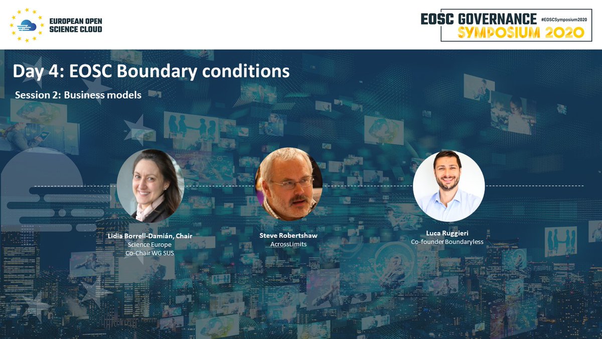 ScienceEurope's tweet image. .@LidiaBorrellDam Co-Chair of the WG on Sustainability stresses that solid business models are important to ensure sustainability of #EOSC at #EOSCSymposium2020
