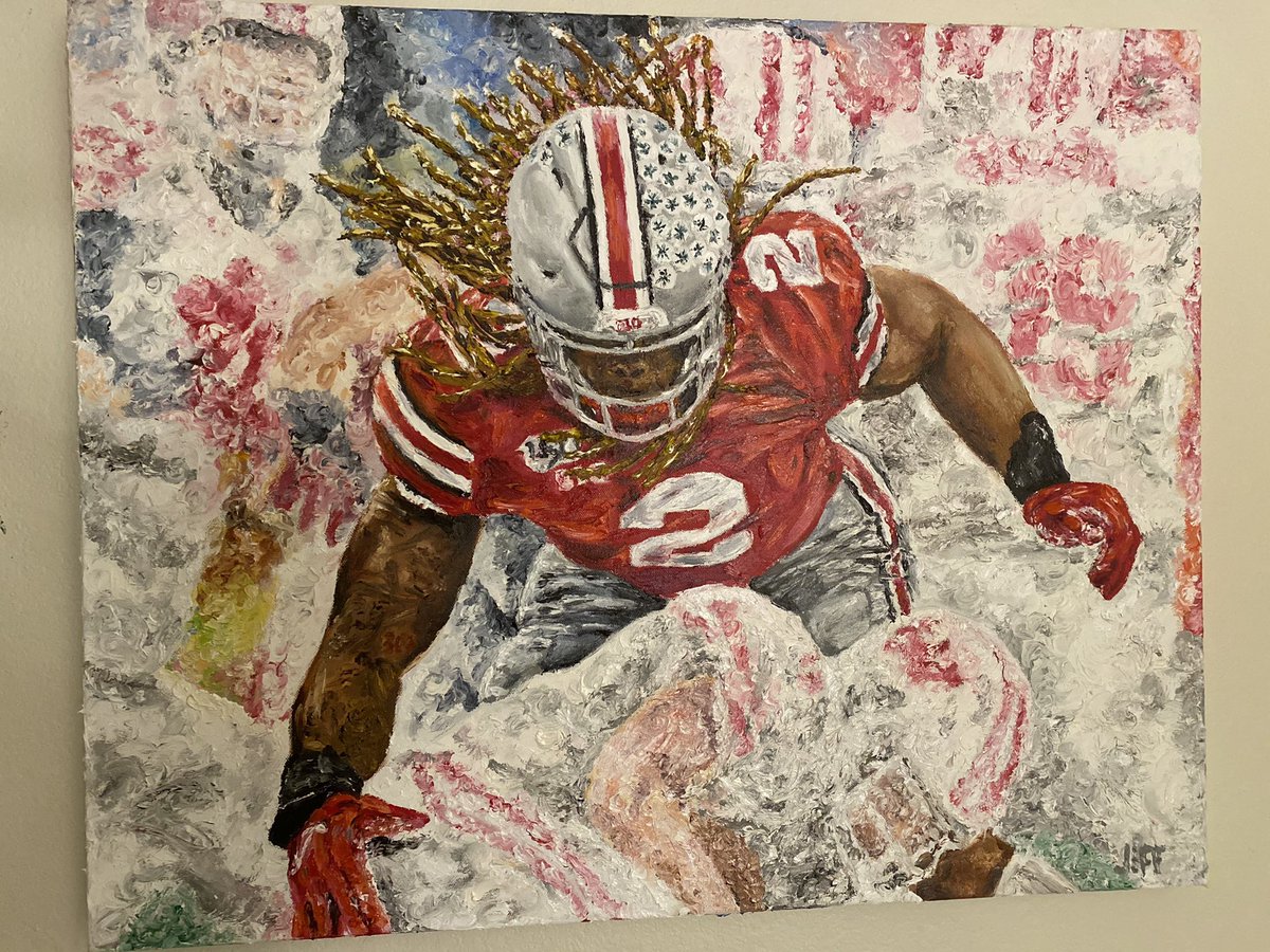 Fryefineart's tweet photo. Finally, in 2 days the โChaseโ begins for The Ohio State Buckeyes! #ohiostatepainting #cy2 #BuckeyeNation #buckeyefootball #gobucks #ohiostate #ryandaytime #WashingtonFootball #fingerpainting #illustratedbyjeff #oilpainting #chaseyoung https://t.co/3fQQy1UFmh