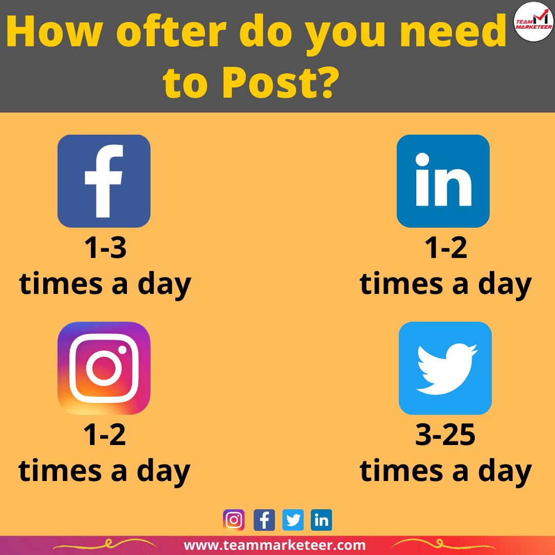 MarketeerTeam's tweet photo. How often do you need to post on social media? 💯🔥

#DigitalMarketing #marketingstrategy  #marketinggoals  #socialmediastrategy  #socialmediamarketing #contentmarketing #viralstrategy #contentideas #gaintrust #Instagram #GrowthHacking #viralcontent #twittergrowth #teamMarketeer https://t.co/ooZ6ZABtuq