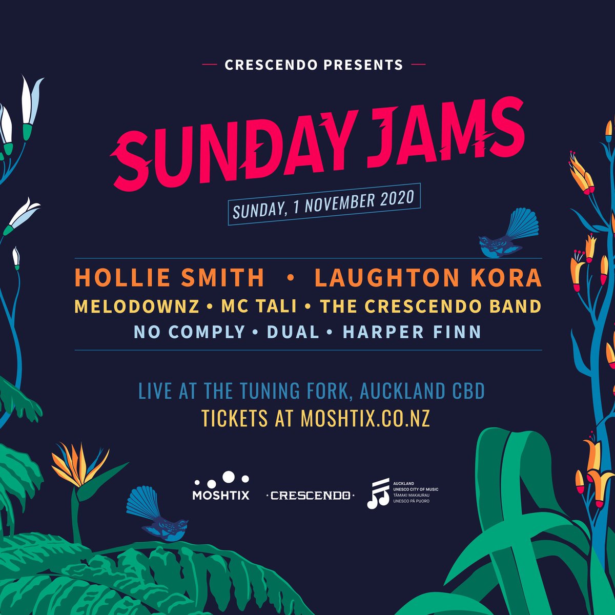 THIS 👉🏼 Crescendo Sunday Jams.
 
Feat: @Holliejsmith Laughton Kora, David Atai of <a href="/Nesian_Mystik/">Nesian Mystik</a>, Marcus Powell of Blindspott, <a href="/MELODOWNZ/">Liiightside</a>, MC Tali and more! 

Get in on the ultimate Sunday session at <a href="/thetuningforkNZ/">The Tuning Fork</a> Sun 1 Nov 🎟 moshtix.co.nz
 
#SundayJamsLive #music