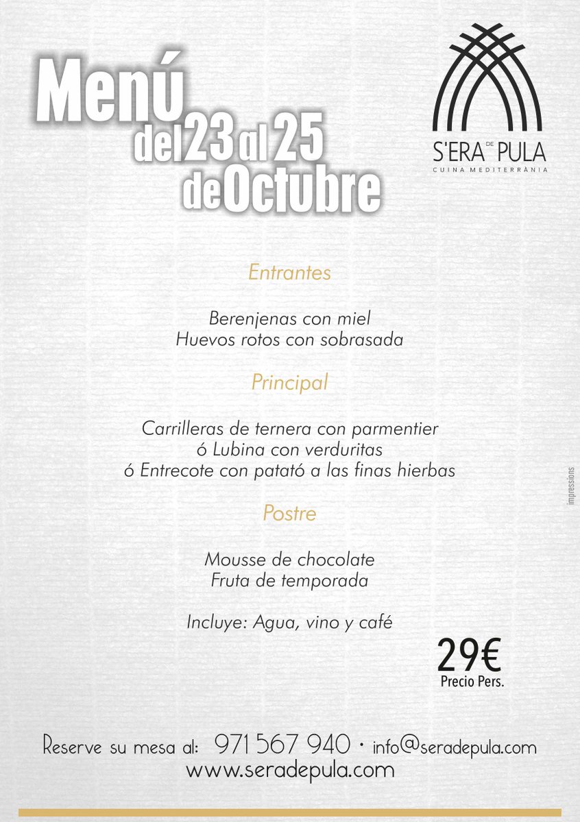 Ven a saborear el fin de semana en S'era de Pula Restaurant. Disfruta de nuestras #fideuás o del #menúespecial que han preparado nuestros chefs Edu Gandía y Omar Lorca.
Reserva tu mesa
info@seradepula.com
971 567940
seradepula.com 
<a href="/eradepula/">S'Era de Pula Restaurant</a> <a href="/PulaGolf/">Pula Golf Resort</a> #SonServera