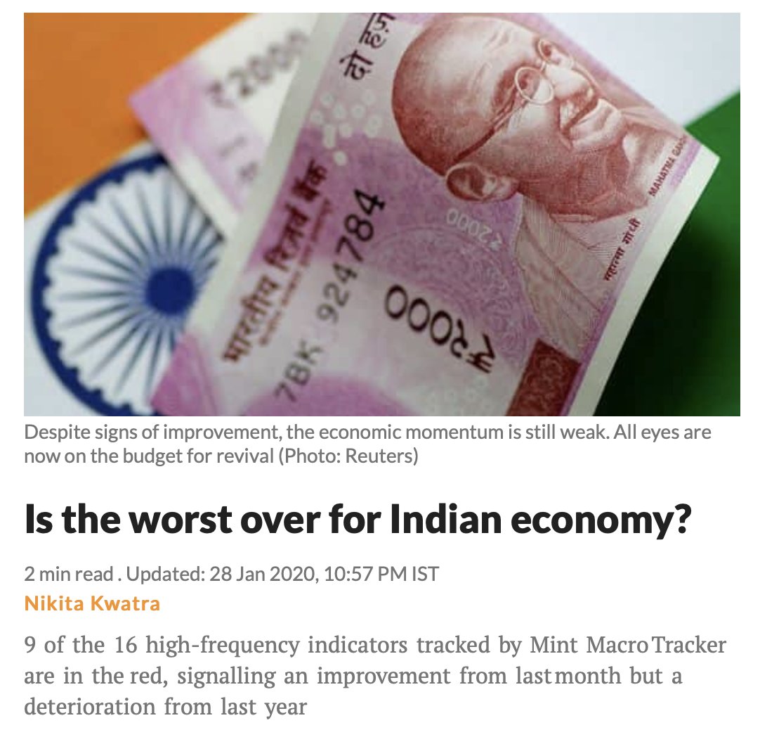 Mint which in 2017 had announced that the "worst is over" started asking the question to that answer in early 2020."Is the worst over for Indian Economy?"Our dear PM  @narendramodi laughed so very loudly at this.PS: You didn't hear it because he lives in a 12 acre bungalow.