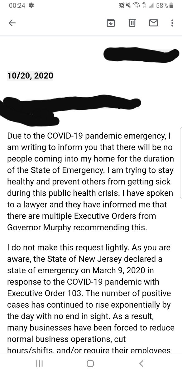 I sent this email reply requesting that no one we dont know be able to come to our home during the pandemic. Signed by all of us and Instructed upstairs to do the same.