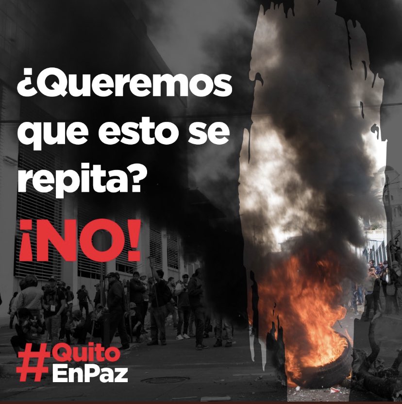 Rechazo total a cualquier manifestación violenta, e intento de paralizar más la reactivación económica, Quito y el Ecuador necesitan paz, diálogo y seguridad. <a href="/LoroHomero/">Jorge Yunda Machado</a> <a href="/Cesar_DiazA/">César Díaz Álvarez</a> <a href="/mariapaularomo/">María Paula Romo</a> <a href="/ConcejoQuito/">Concejo Metropolitano de Quito</a> <a href="/SeguridadeQuito/">Secretaría de Seguridad y Gestión de Riesgos Quito</a> <a href="/babadmerchan/">Bernardo Abad 🇪🇨</a> <a href="/FinanzasEc/">Economía Finanzas Ec</a> <a href="/Lenin/">Lenín Moreno</a> <a href="/santiguarderas/">Santiago Guarderas</a>