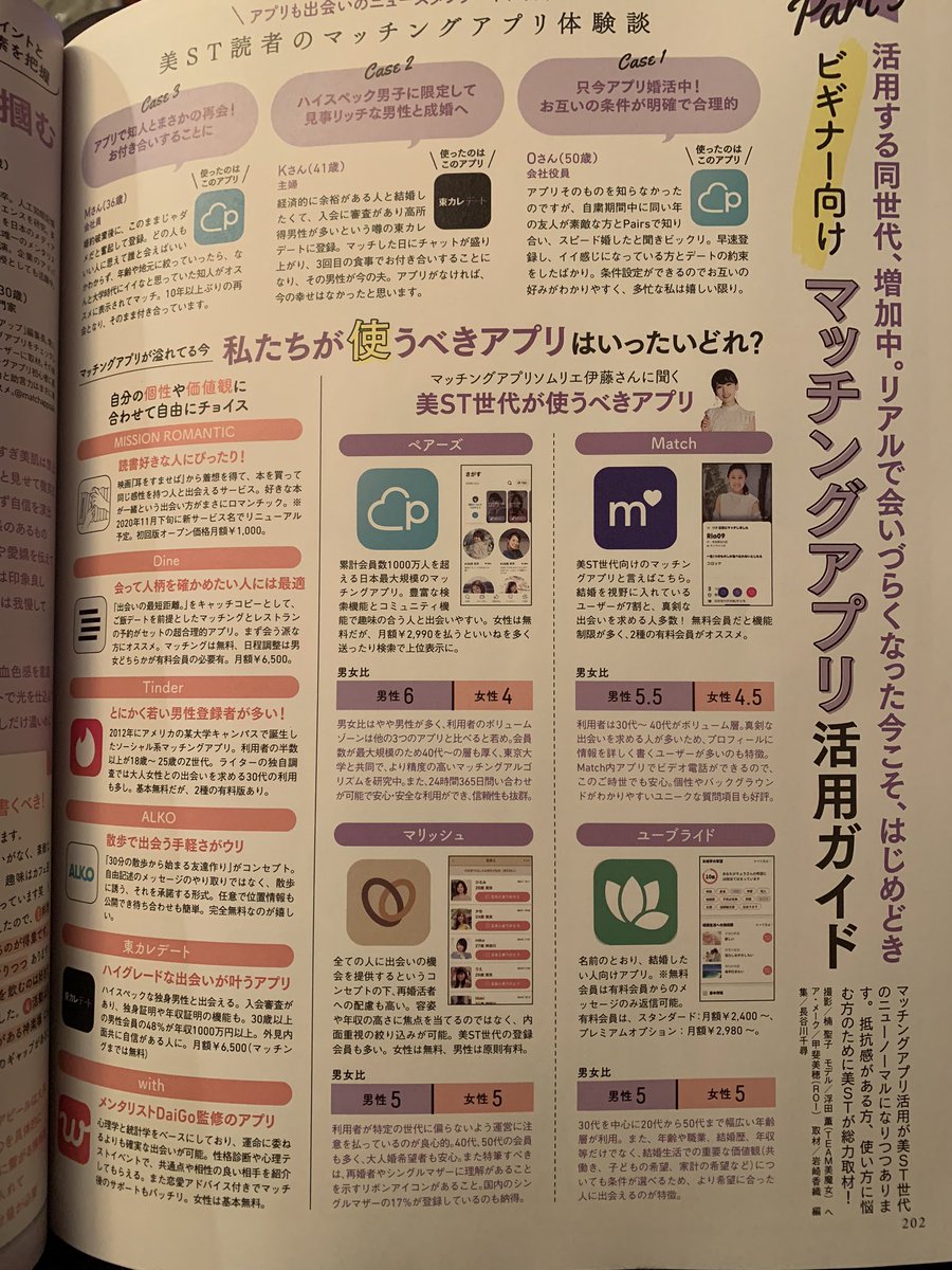 ট ইট র 伊藤早紀 マッチアップ編集長 ファッション誌美stさんのマッチングアプリ特集に載せていただきました メンタリストdaigoさんと同じページです 女子大生向けのjjも 40代女子向け美stもこぞってマッチングアプリ 今月は女性ユーザー増えそう ট ইট র 伊藤早紀 マッチアップ編集長 ファッション誌美stさんのマッチングアプリ特集に載せていただきました メンタリストdaigoさんと同じページです 女子大生向けのjjも 40代女子向け美stもこぞってマッチングアプリ 今月は女性ユーザー増えそう