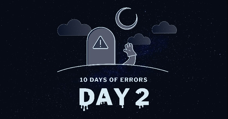 rollbar's tweet photo. Error comes in different forms, and sadly, this is the one that Rollbar can not help resolve.

Welcome to Day 2 of 10 DAYS OF ERRORS 🎃 Have an #errorhorrorstory of your own? Tag us and @LaunchDarkly to spread the horror 🧟‍♂️ https://t.co/Jg1tPRouHw