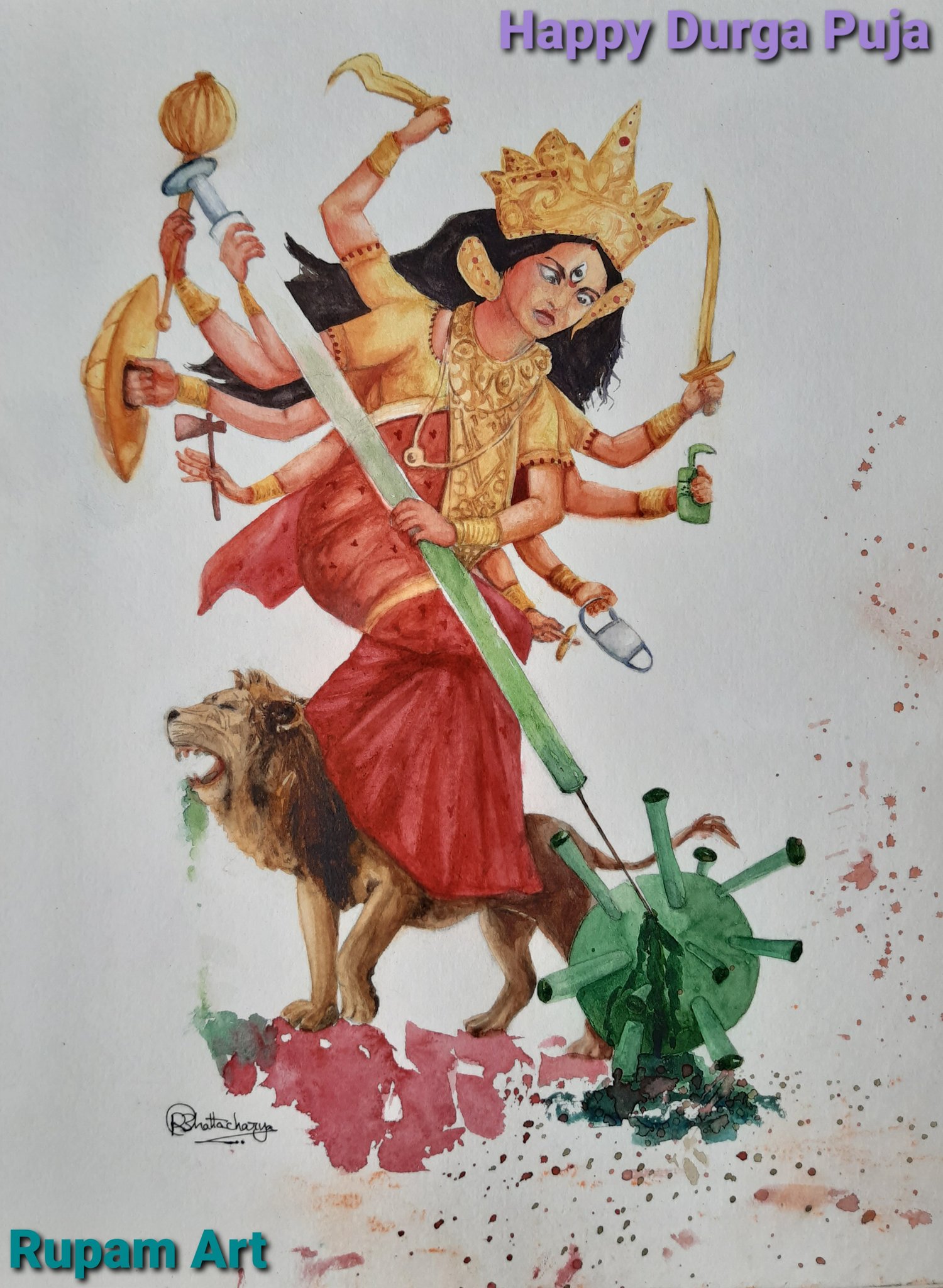 Watercolor painting by Arunabho Facebook arunabho19 Instagram arunabho19   Durga painting Portraiture painting Indian art paintings