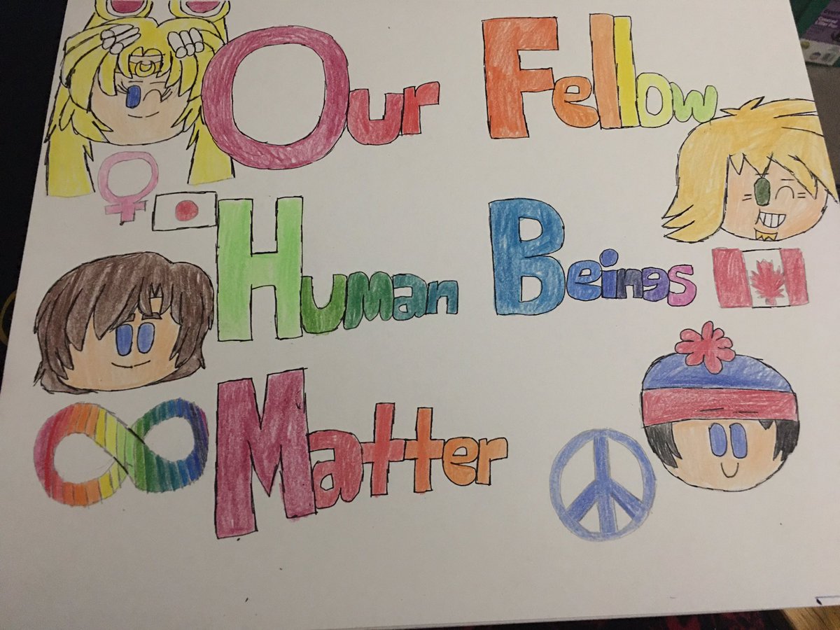 #FanArt #Remake: Fanmade poster of #OurFellowHumanBeingsMatter, featuring Usagi Tsukino/Sailor Moon(#SailorMoon), Dr. Shaun Murphy(#TheGoodDoctor), Owen(#TotalDrama), and Stan Marsh(#SouthPark). πβ€οΈπ§‘ππππ https://t.co/UL4iPTLkmp