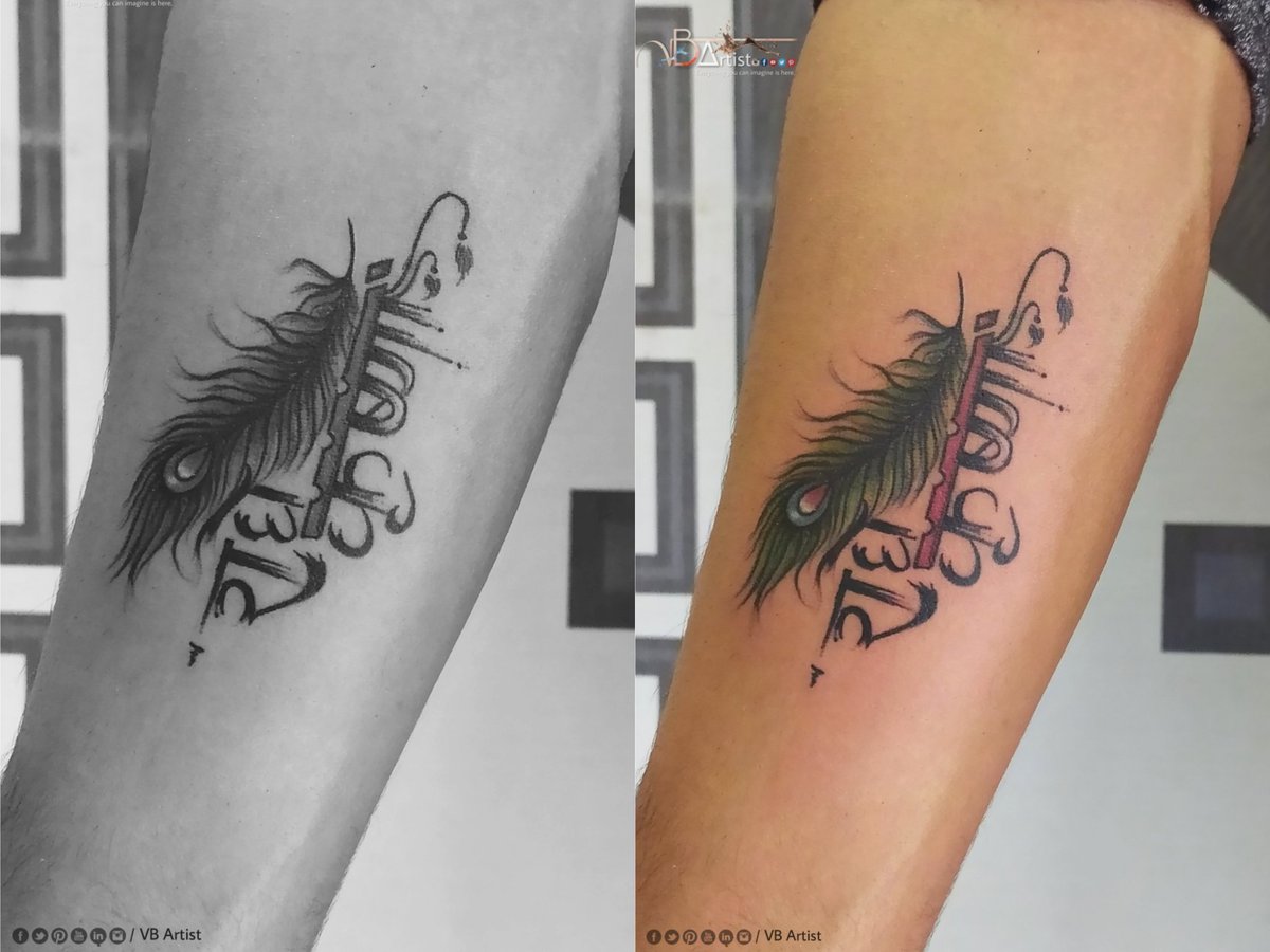 Feather Tattoo Design  Radhe Krishna Tattoo  Wrist Tattoo Design for  Girls  Flute Tattooshorts  YouTube