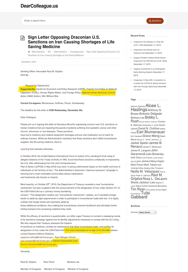 9)This is important: @samira_says, a member of  #Iran's lobby group  @NIACouncil, is a permanent Legislative Assistant in the Office of  @RepBarbaraLee. That could potentially give her (and the regime in Iran) access to U.S. citizens' data.