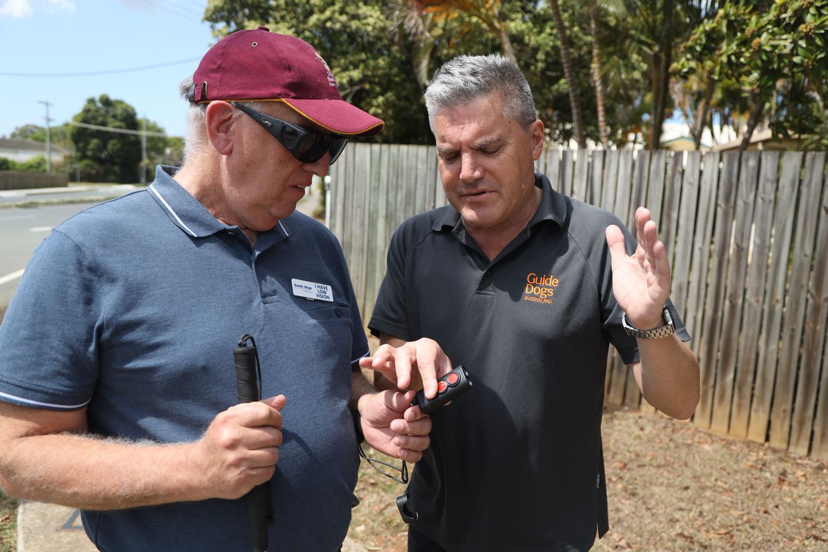 Besides from a Guide Dog or a long cane, a person with low vision or blindness may use a range of other mobility aids such as the Miniguide. [Image: An O&amp;M instructing a Client how to use the Miniguide]