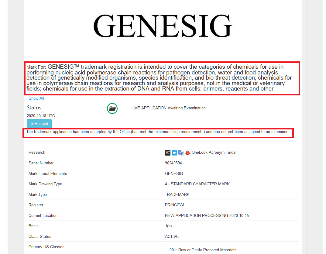  #NOVACYT  #NCYT  #ALNOV  #PRIMERDESIGNLTD  #NVYTFU.S.A Trademarks Trademark applications and grants for Primer Design Limited. Primer Design Limited has 3 trademark applications.GENESIG EXSIG EXSIG MAG  https://uspto.report/TM/90249582 