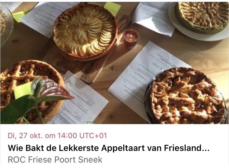 Deelnemers kunnen zich vooraf aanmelden via een e-mail o.v.v. ‘deelname appeltaart wedstrijd gericht aan gvoskuilen@rocfriesepoort.nl met daarin hun NAW-gegevens #fryskefrucht #appeltaart @rocfriesepoort