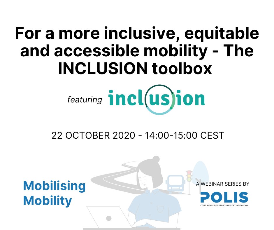 📺Join the <a href="/H2020_INCLUSION/">H2020-INCLUSION</a> project for today’s #MobilisingMobility webinar on inclusive, equitable and accessible mobility. 

We hear about innovative and transferable solutions making mobility work for everyone👫

📍Today 14:00-15:00 CET

More here👉bit.ly/3jiW763