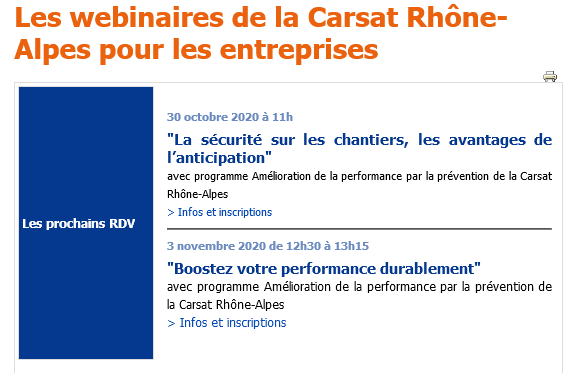 Carsat_RA's tweet photo. 📣 #Webinaires 📣 Retrouvez les webinaires programmés pour les entreprises &amp; les accès aux #Replays sur une nouvelle page de notre site internet ! 🖥️➡️https://t.co/yk5zn9bjpz https://t.co/RW3n4pumiA