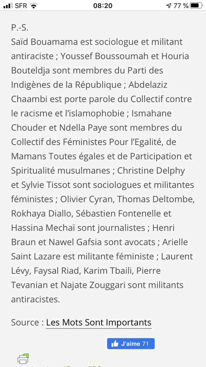 6/ On retrouve évidemment Houria Bouteldja ( #PIR), Saïd Bouamama, Christine Delphy, Laurent Lévy... et Abdelaziz Chaambi, porte parole du « Collectif contre le racisme et l’islamophobie » 