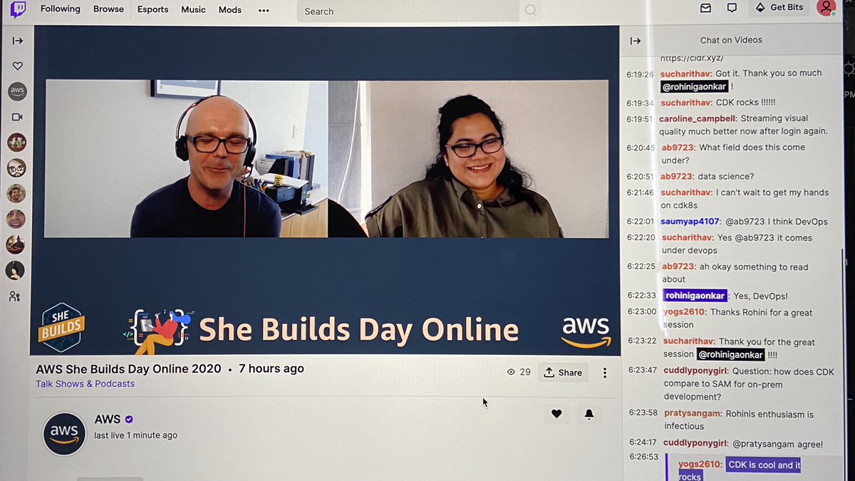 Rohini Gaonkar (@rohini_gaonkar) on Twitter photo It was my first Twitch event today! Thanks @deekob for moderating my session at <a href="/awscloud/">Amazon Web Services</a> #SheBuilds event! That was super fun!
P.S. couple of ladies made my day, said βmy enthusiasm is infectiousβ πππ¬ It was my first Twitch event today! Thanks @deekob for moderating my session at <a href="/awscloud/">Amazon Web Services</a> #SheBuilds event! That was super fun!
P.S. couple of ladies made my day, said βmy enthusiasm is infectiousβ πππ¬