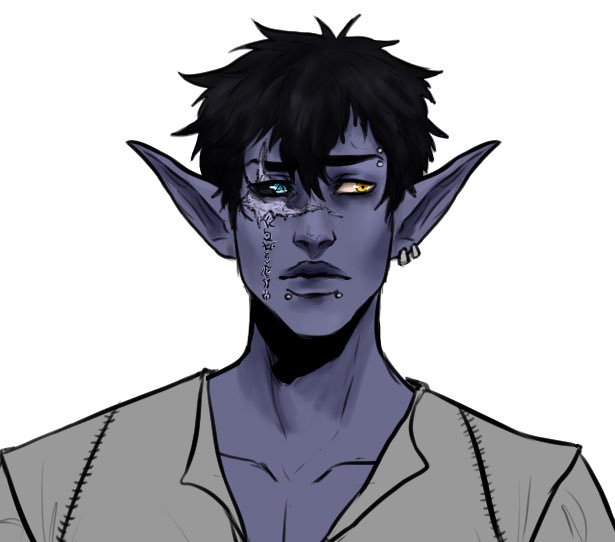 Sathel Do’ar, half drow/tiefling barbarian. Son of a cult leader and devil. He was given power at the cost of his body and roams around trying to stay hidden from the cult