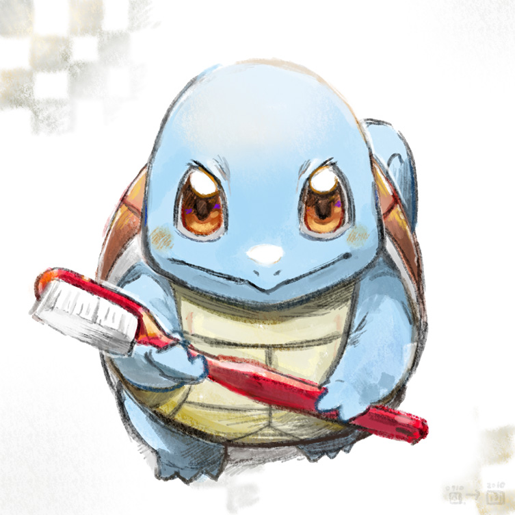 squirtle solo pokemon (creature) no humans holding smile full body brown eyes  illustration images