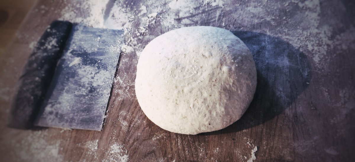 Pre-shape and final shape.After the final hour rest, turn out on to a floured surface and divided the dough in two. Pre-shape each as a boule, cover and rest for a further 30min.