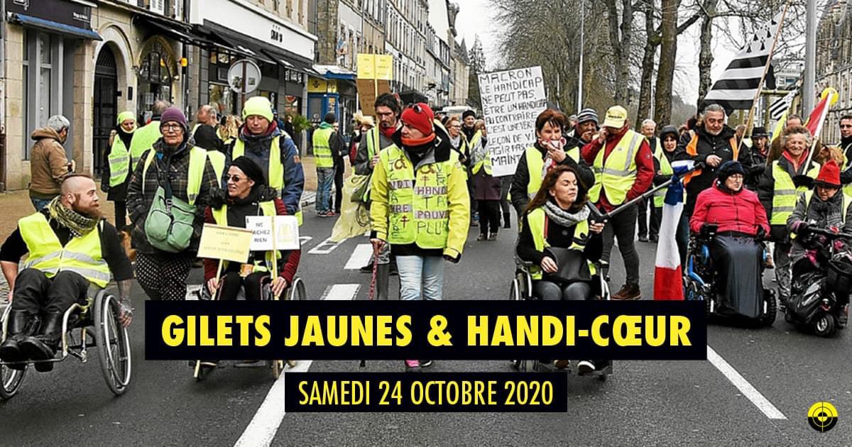 🔴Les #GiletsJaunes et Handi-Coeur se rassemblent ce samedi 24 octobre à #Paris pour dénoncer ensemble la précarité grandissante dont sont victimes les personnes atteintes d’un #handicap.
#ExigeonsLaDignité pour toutes et tous !
👉 https://t.co/8xnQTq1upT
#EnsembleLe24Octobre https://t.co/SllQL4epJD
