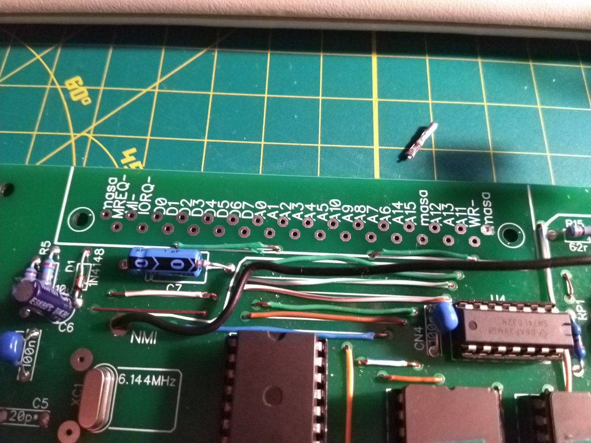 So what was it, you ask, that finally got those magical letters on the screen? Well, I had two jumper wires missing. Instead of just looking at the board, I discovered them in the most roundabout way possible. Troubleshooting that WAIT line from last week, or even 2 weeks ago