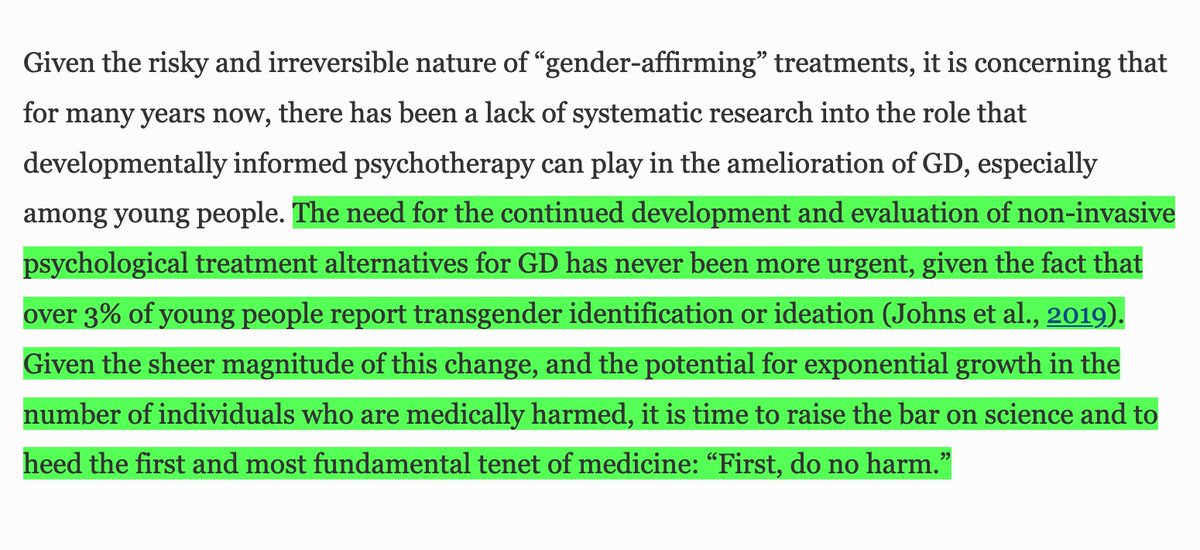 The severely flawed & dangerous study that this new paper thoroughly debunks received a swarm of media attention because it was congruent with woke orthodoxy on gender dysphoria.It seems only right that we spread this take-down as far & wide as possible.  https://link.springer.com/article/10.1007/s10508-020-01844-2